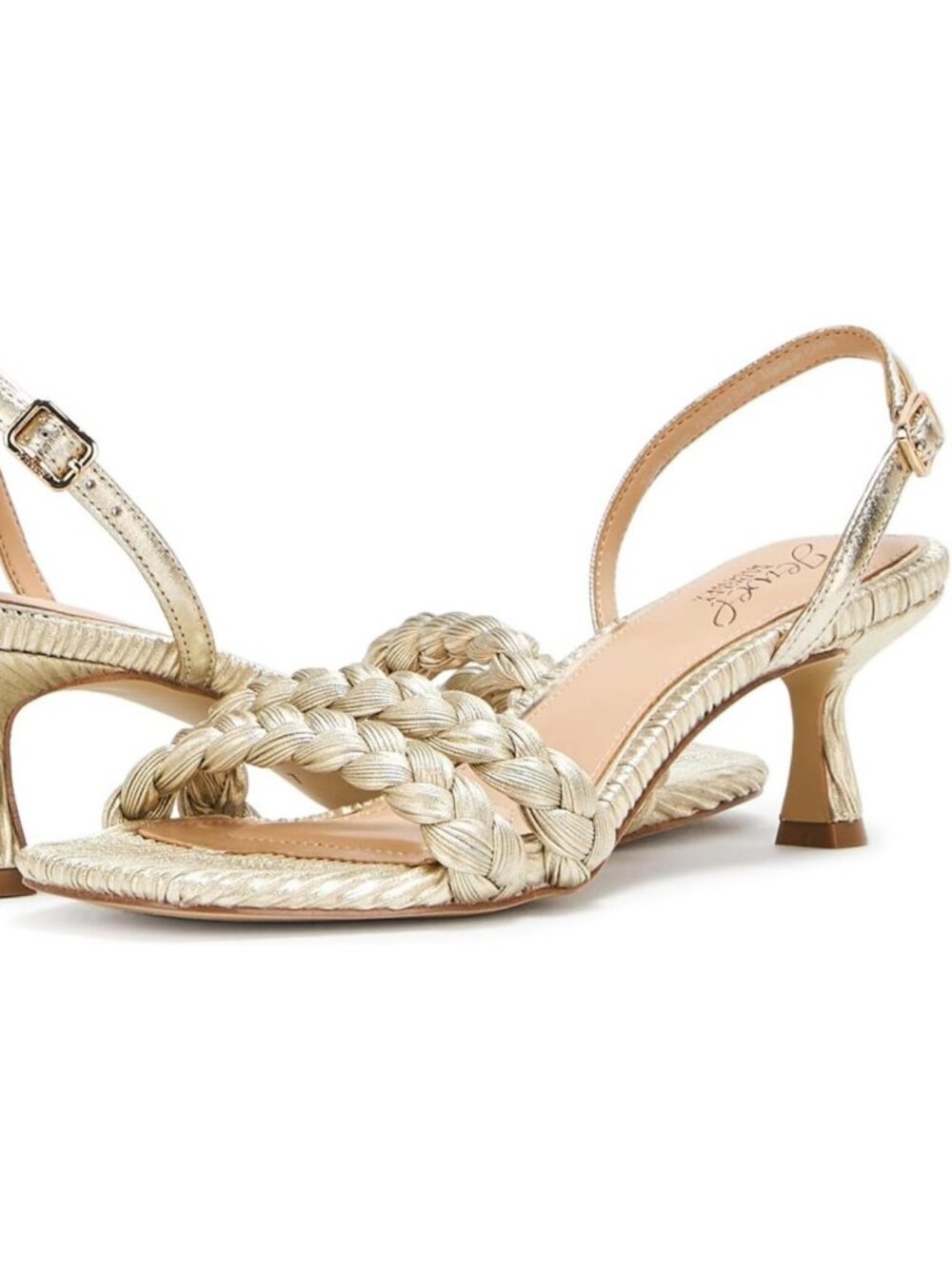 New Jewel Badgley Mischka Gold Metallic Sharon Kitten Heel Slingback Sandals Siz